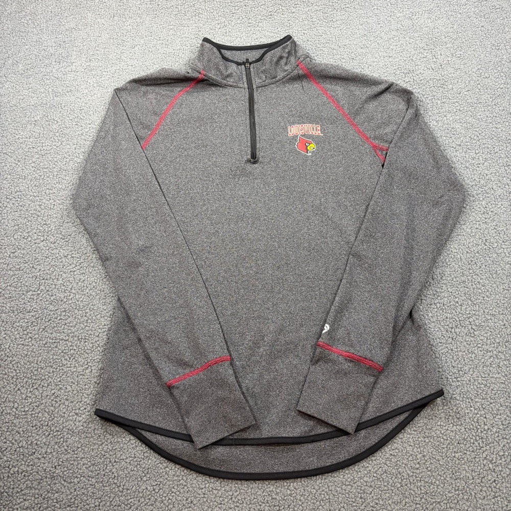 Colosseum Pullover Womens L Gray Louisville Cardinals 1/4 Zip Thumbholes Logo